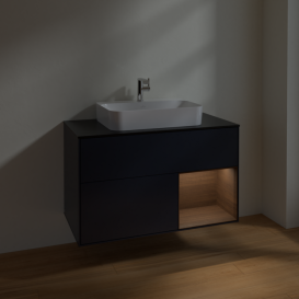 Тумба под раковину Villeroy & Boch Finion 100х50,1 см с подсветкой МДФ темно-синий матовый лак/стекло черное матовое F372GNHG
