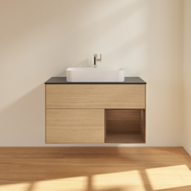 Тумба под раковину Villeroy & Boch Finion 100х50,1 см с подсветкой МДФ шпон дуба/стекло черное матовое F372GNPC