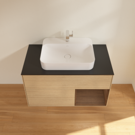Тумба под раковину Villeroy & Boch Finion 100х50,1 см с подсветкой МДФ шпон дуба/стекло черное матовое F372GNPC