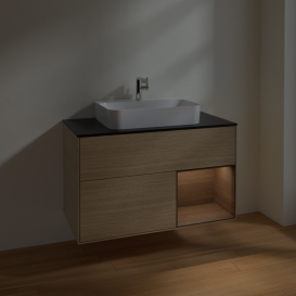 Тумба под раковину Villeroy & Boch Finion 100х50,1 см с подсветкой МДФ шпон дуба/стекло черное матовое F372GNPC