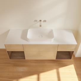 Тумба под раковину Villeroy & Boch Finion 160х50,1 см с подсветкой МДФ шпон дуба/стекло белое матовое F741GNPC