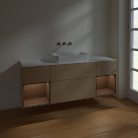 Тумба под раковину Villeroy & Boch Finion 160х50,1 см с подсветкой МДФ шпон дуба/стекло белое матовое F741GNPC