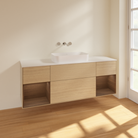 Тумба под раковину Villeroy & Boch Finion 160х50,1 см с подсветкой МДФ шпон дуба/стекло белое матовое F741GNPC