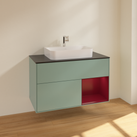 Тумба под раковину Villeroy & Boch Finion 100х50,1 см с подсветкой МДФ оливковый матовый лак/стекло черное матовое F372HBGM