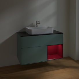 Тумба под раковину Villeroy & Boch Finion 100х50,1 см с подсветкой МДФ оливковый матовый лак/стекло черное матовое F372HBGM