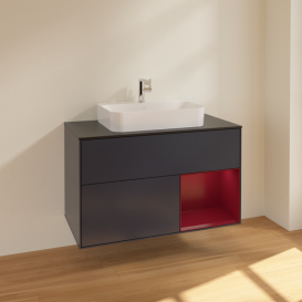 Тумба під раковину Villeroy & Boch Finion 100х50,1 см із підсвічуванням МДФ темно-синій матовий лак/скло чорне матове F372HBHG