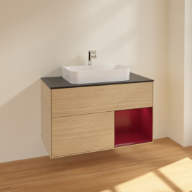 Тумба под раковину Villeroy & Boch Finion 100х50,1 см с подсветкой МДФ шпон дуба/стекло черное матовое F372HBPC