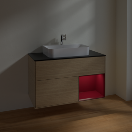 Тумба под раковину Villeroy & Boch Finion 100х50,1 см с подсветкой МДФ шпон дуба/стекло черное матовое F372HBPC
