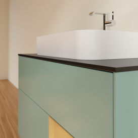 Тумба под раковину Villeroy & Boch Finion 100х50,1 см с подсветкой МДФ оливковый матовый лак/стекло черное матовое F372HFGM