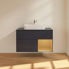 Тумба під раковину Villeroy & Boch Finion 100х50,1 см із підсвічуванням МДФ темно-синій матовий лак/скло чорне матове F372HFHG