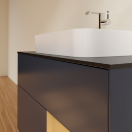 Тумба під раковину Villeroy & Boch Finion 100х50,1 см із підсвічуванням МДФ темно-синій матовий лак/скло чорне матове F372HFHG