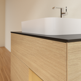 Тумба под раковину Villeroy & Boch Finion 100х50,1 см с подсветкой МДФ шпон дуба/стекло черное матовое F372HFPC