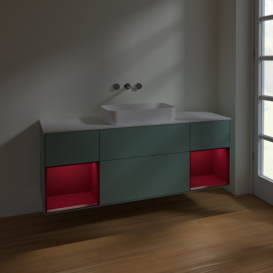 Тумба під раковину Villeroy & Boch Finion 160х50,1 см із підсвічуванням МДФ оливковий матовий лак/скло біле матове F741HBGM