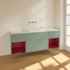 Тумба під раковину Villeroy & Boch Finion 160х50,1 см із підсвічуванням МДФ оливковий матовий лак/скло біле матове F741HBGM