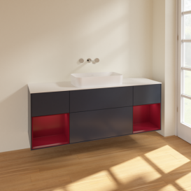 Тумба под раковину Villeroy & Boch Finion 160х50,1 см с подсветкой МДФ темно-синий матовый лак/стекло белое матовое F741HBHG