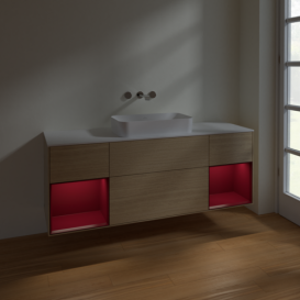 Тумба под раковину Villeroy & Boch Finion 160х50,1 см с подсветкой МДФ шпон дуба/стекло белое матовое F741HBPC