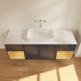Тумба под раковину Villeroy & Boch Finion 160х50,1 см с подсветкой МДФ темно-синий матовый лак/стекло белое матовое F741HFHG