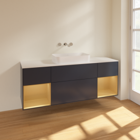 Тумба под раковину Villeroy & Boch Finion 160х50,1 см с подсветкой МДФ темно-синий матовый лак/стекло белое матовое F741HFHG