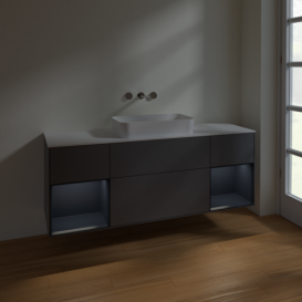 Тумба под раковину Villeroy & Boch Finion 160х50,1 см с подсветкой МДФ антрацит матовый лак/стекло белое матовое F741HGGK