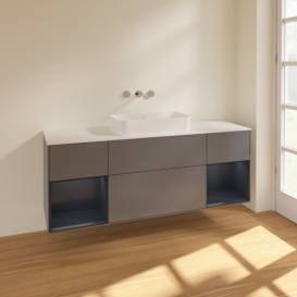 Тумба под раковину Villeroy & Boch Finion 160х50,1 см с подсветкой МДФ антрацит матовый лак/стекло белое матовое F741HGGK