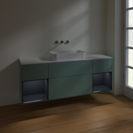 Тумба под раковину Villeroy & Boch Finion 160х50,1 см с подсветкой МДФ оливковый матовый лак/стекло белое матовое F741HGGM