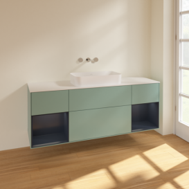 Тумба под раковину Villeroy & Boch Finion 160х50,1 см с подсветкой МДФ оливковый матовый лак/стекло белое матовое F741HGGM