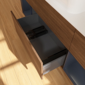 Тумба под раковину Villeroy & Boch Finion 160х50,1 см с подсветкой МДФ шпон грецкого ореха/стекло белое матовое F741HGGN