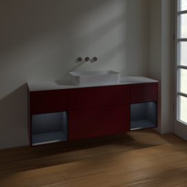 Тумба под раковину Villeroy & Boch Finion 160х50,1 см с подсветкой МДФ пион матовый лак/стекло белое матовое F741HGHB