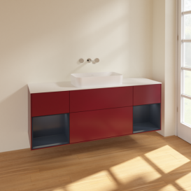 Тумба под раковину Villeroy & Boch Finion 160х50,1 см с подсветкой МДФ пион матовый лак/стекло белое матовое F741HGHB