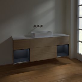 Тумба под раковину Villeroy & Boch Finion 160х50,1 см с подсветкой МДФ шпон дуба/стекло белое матовое F741HGPC