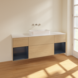 Тумба под раковину Villeroy & Boch Finion 160х50,1 см с подсветкой МДФ шпон дуба/стекло белое матовое F741HGPC