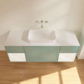 Тумба под раковину Villeroy & Boch Finion 160х50,1 см с подсветкой МДФ оливковый матовый лак/стекло белое матовое F741MTGM