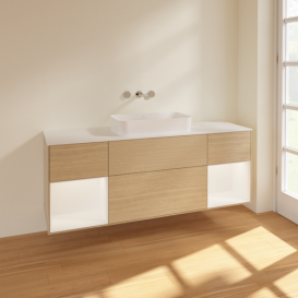 Тумба под раковину Villeroy & Boch Finion 160х50,1 см с подсветкой МДФ шпон дуба/стекло белое матовое F741MTPC