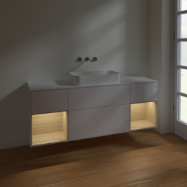 Тумба под раковину Villeroy & Boch Finion 160х50,1 см с подсветкой МДФ глянцевый белый лак/стекло белое матовое F741PCGF