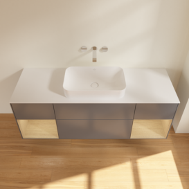 Тумба под раковину Villeroy & Boch Finion 160х50,1 см с подсветкой МДФ антрацит матовый лак/стекло белое матовое F741PCGK