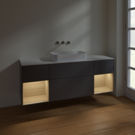 Тумба под раковину Villeroy & Boch Finion 160х50,1 см с подсветкой МДФ антрацит матовый лак/стекло белое матовое F741PCGK