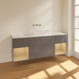 Тумба под раковину Villeroy & Boch Finion 160х50,1 см с подсветкой МДФ антрацит матовый лак/стекло белое матовое F741PCGK