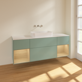 Тумба под раковину Villeroy & Boch Finion 160х50,1 см с подсветкой МДФ оливковый матовый лак/стекло белое матовое F741PCGM