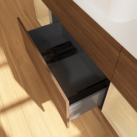 Тумба под раковину Villeroy & Boch Finion 160х50,1 см с подсветкой МДФ шпон грецкого ореха/стекло белое матовое F741PCGN