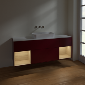 Тумба под раковину Villeroy & Boch Finion 160х50,1 см с подсветкой МДФ пион матовый лак/стекло белое матовое F741PCHB