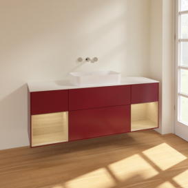 Тумба под раковину Villeroy & Boch Finion 160х50,1 см с подсветкой МДФ пион матовый лак/стекло белое матовое F741PCHB