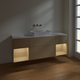 Тумба под раковину Villeroy & Boch Finion 160х50,1 см с подсветкой МДФ шпон дуба/стекло белое матовое F741PCPC