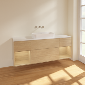 Тумба под раковину Villeroy & Boch Finion 160х50,1 см с подсветкой МДФ шпон дуба/стекло белое матовое F741PCPC