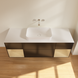 Тумба под раковину Villeroy & Boch Finion 160х50,1 см с подсветкой МДФ черный матовый лак/стекло белое матовое F741PCPD