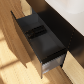 Тумба под раковину Villeroy & Boch Finion 160х50,1 см с подсветкой МДФ черный матовый лак/стекло белое матовое F741PCPD