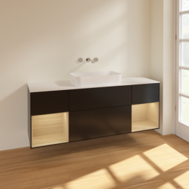 Тумба под раковину Villeroy & Boch Finion 160х50,1 см с подсветкой МДФ черный матовый лак/стекло белое матовое F741PCPD