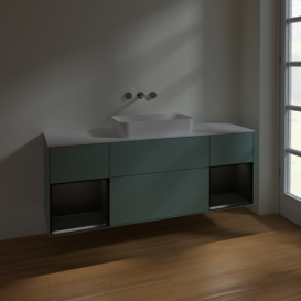 Тумба под раковину Villeroy & Boch Finion 160х50,1 см с подсветкой МДФ оливковый матовый лак/стекло белое матовое F741PDGM