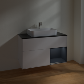 Тумба под раковину Villeroy & Boch Finion 100х50,1 см с подсветкой МДФ глянцевый белый лак/стекло черное матовое F372HGGF