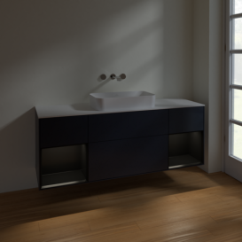 Тумба под раковину Villeroy & Boch Finion 160х50,1 см с подсветкой МДФ темно-синий матовый лак/стекло белое матовое F741PDHG