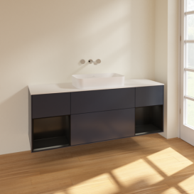 Тумба под раковину Villeroy & Boch Finion 160х50,1 см с подсветкой МДФ темно-синий матовый лак/стекло белое матовое F741PDHG